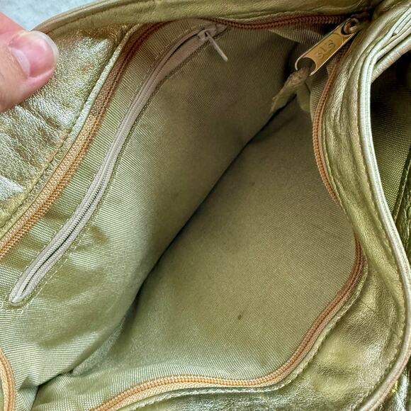 SAS VTG Diane Gold Leather Handbag Purse Tote Bag With Keychain Glam READ - Picture 9 of 12